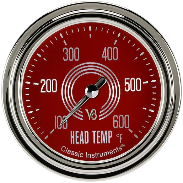 Classic Instruments V8 Red Steelie 2 5/8" Cylinder Head Temp. Gauge V8RS397SLC