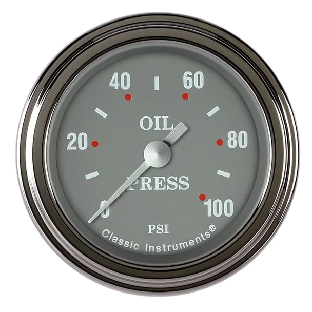 Classic Instruments Full Sweep 2 1/8" Oil Pressure Gauge Silver/Gray SG181SLF