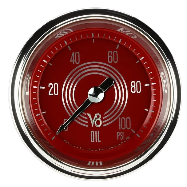 Classic Instruments V8 Red Steelie 2 1/8" Oil Pressure Gauge V8RS181SHC