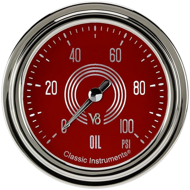 Classic Instruments V8 Red Steelie 2 5/8" Oil Pressure Gauge V8RS381SHC