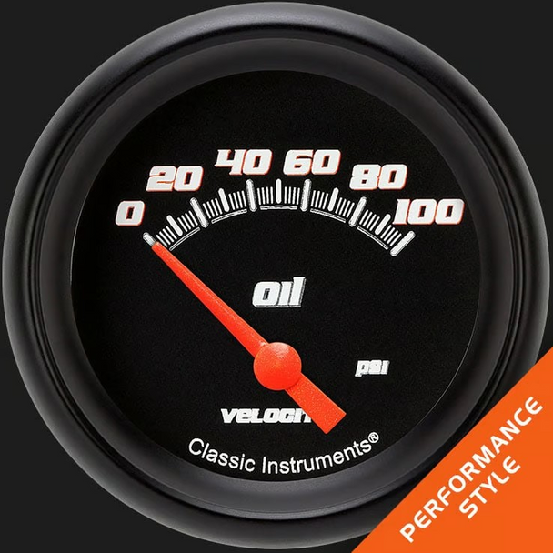 Classic Instruments Velocity Black 2 5/8" Oil Pressure Gauge VS281BBPF