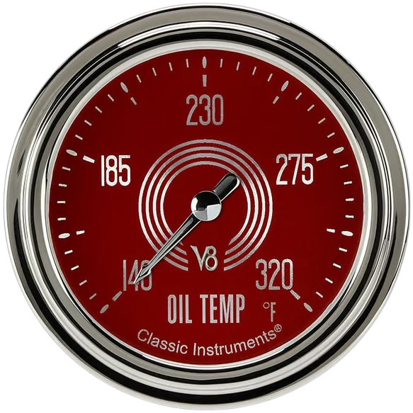 Classic Instruments V8 Red Steelie Full Sweep 2 5/8" Oil Temperature Gauge V8RS328SLC