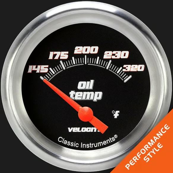 Classic Instruments Velocity Black Full Sweep 2 5/8" Oil Temperature Gauge VS228BAPF