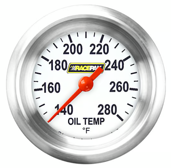 Racepak 2-1/8" Full Sweep Oil Temp Gauge White w/ Flat Glass Lens RP128WAPF