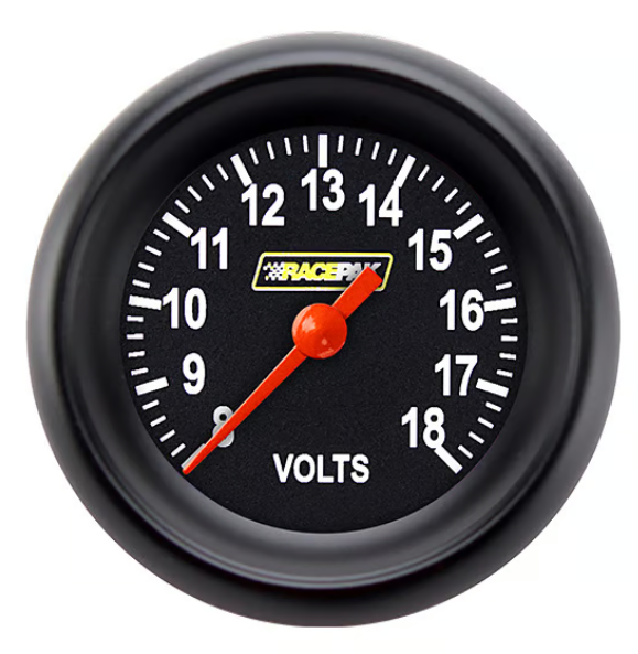 Racepak 2-1/8" Full Sweep Voltage Gauge Black w/ Flat Glass Lens RP130BBPF (RP130BBPF)
