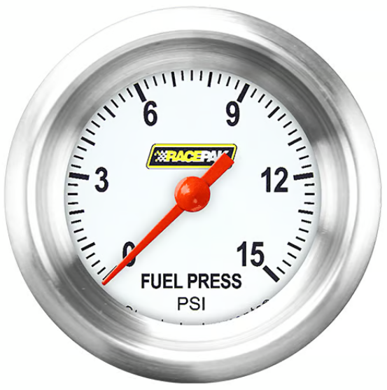 Racepak 2-1/8" Full Sweep Fuel Pressure Gauge White w/ Flat Glass Lens RP145WAPF