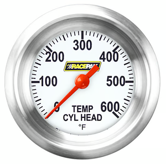 Racepak 2-1/8" Full Sweep Cylinder Head Temp Gauge White w/ Flat Glass Lens RP197WAPF (RP197WAPF)