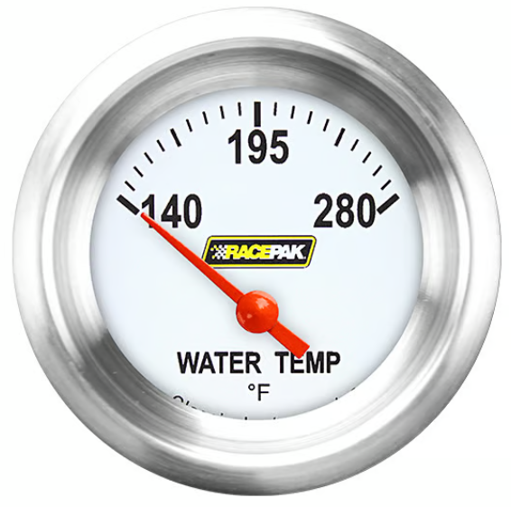 Racepak 2-1/8" Short Sweep Water Temp Gauge White w/ Flat Glass Lens RP26WAPF
