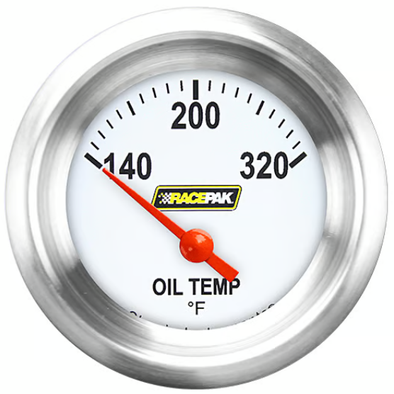 Racepak 2-1/8" Short Sweep Oil Temp Gauge White w/ Flat Glass Lens RP28WAPF (RP28WAPF)