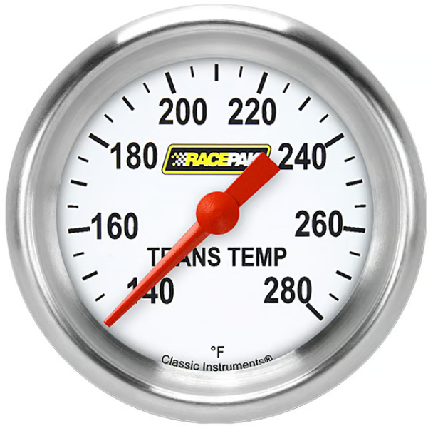Racepak 2-5/8" Full Sweep Transmission Temp Gauge White w/ Flat Glass Lens RP327WAPF
