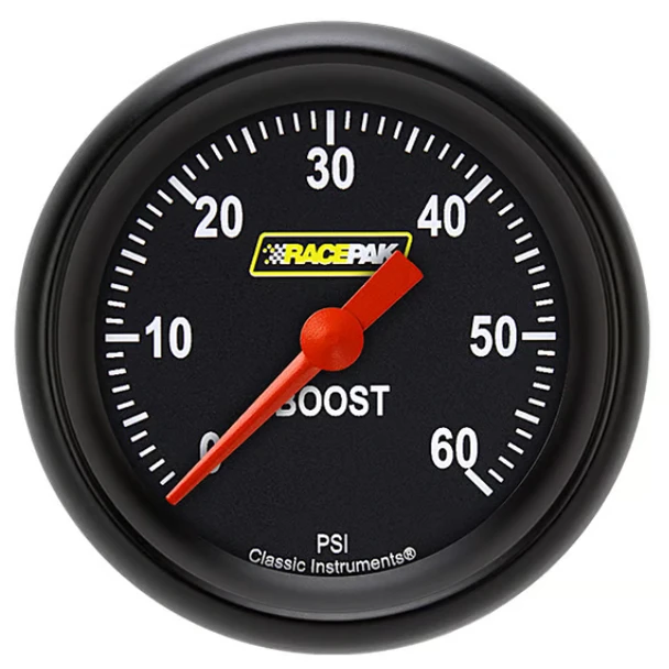 Racepak 2-5/8" Full Sweep Boost Gauge 60 PSI Black w/ Flat Glass Lens RP343BBPF