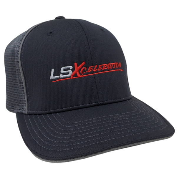 LSXceleration FlexFit Trucker Hat Black with Charcoal Mesh, S/M 65505M