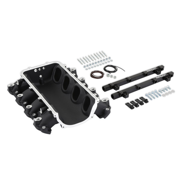 Holley EFI GM Gen V LT Ultra Lo-Ram Front-Feed Manifold Base w/ Port Injection Fuel Rails 300-713BK