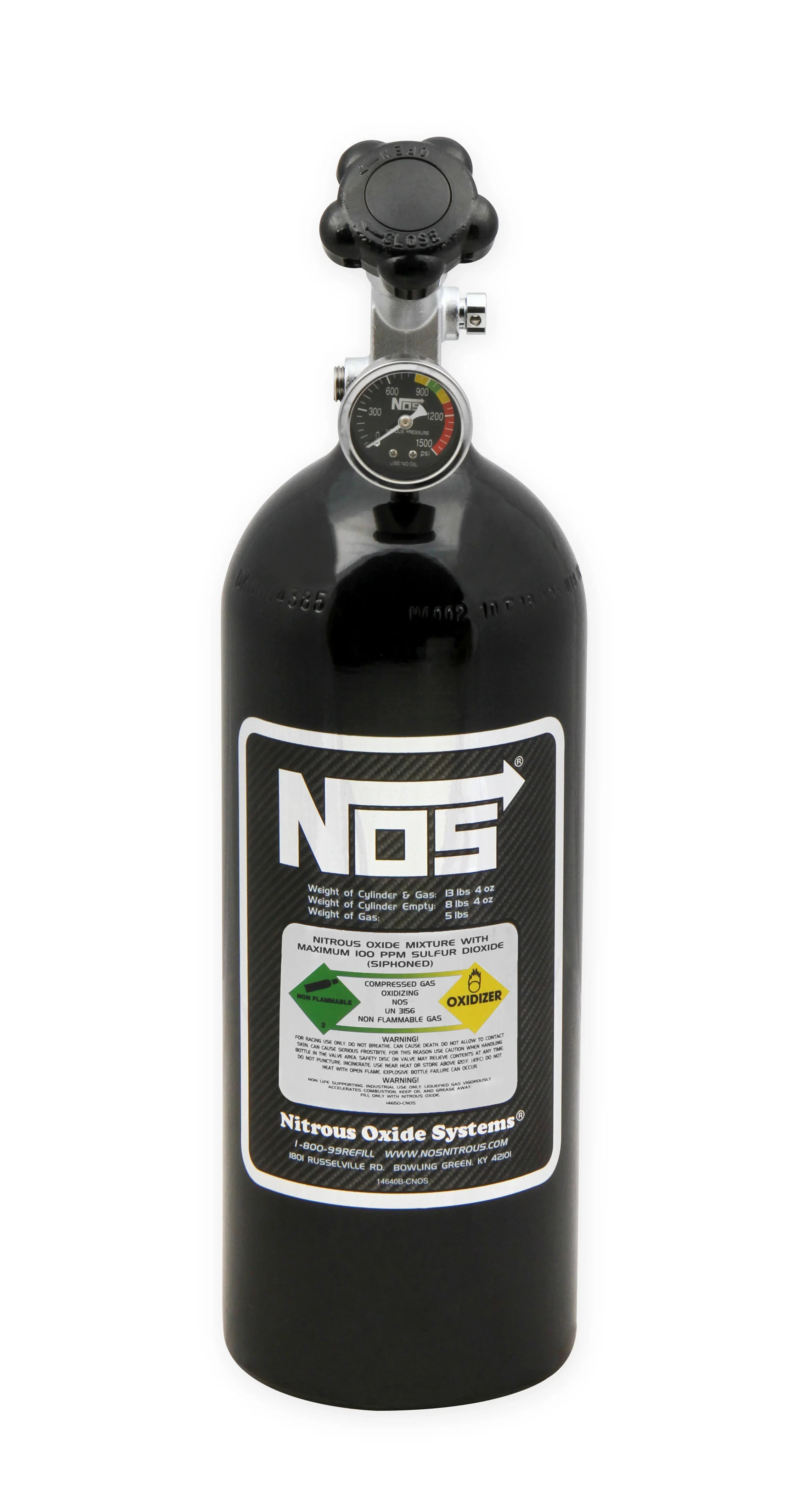 NOS 5 lbs Nitrous Bottle w/ Hi-Flo Valve/Gauge 14730BNOS