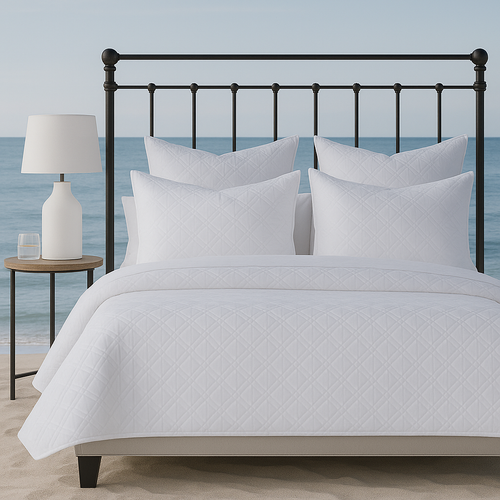 Shown here is our White Sophia Coverlets. Sophia is available in white, Ivory and Sable.