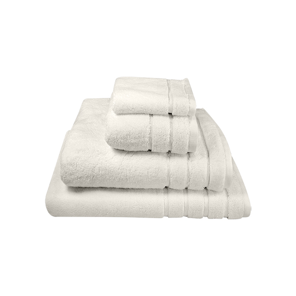 700 Gram per square meter weight. Color fast, available in white, ivory, Granite and pewter. Shown here are our Ivory towels.