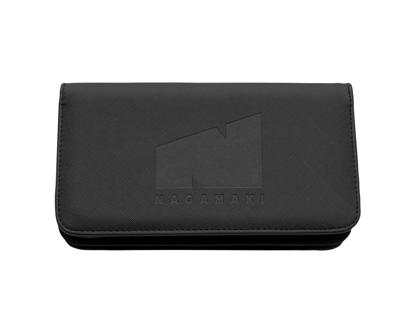 a black 4 piece scissor case with black nagamaki logo on the front