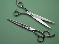 silver colored right handed hair scissor with black "N" logo and the word slice inscibed in black on the blade on a green background