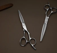 silver colored right handed hair scissor with black "N" logo on a brown background