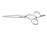 silver colored right handed hair scissor with black "N" logo