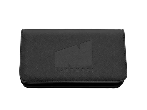 a black 4 piece scissor case with black nagamaki logo on the front