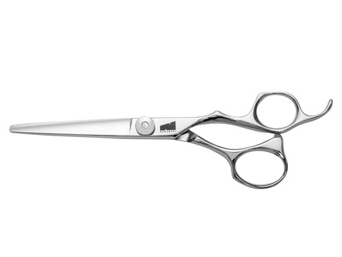 silver colored right handed hair scissor with black "N" logo