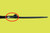 a black right handed scissor on a yellow background with a red circle around the scissors main screw showing the space between the blades.