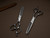 silver colored right handed hair scissor with black "N" logo and 30 teeth on one blade on a brown background