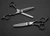 silver colored right handed hair scissor with black "N" logo and 22 teeth on one blade on a dark grey background