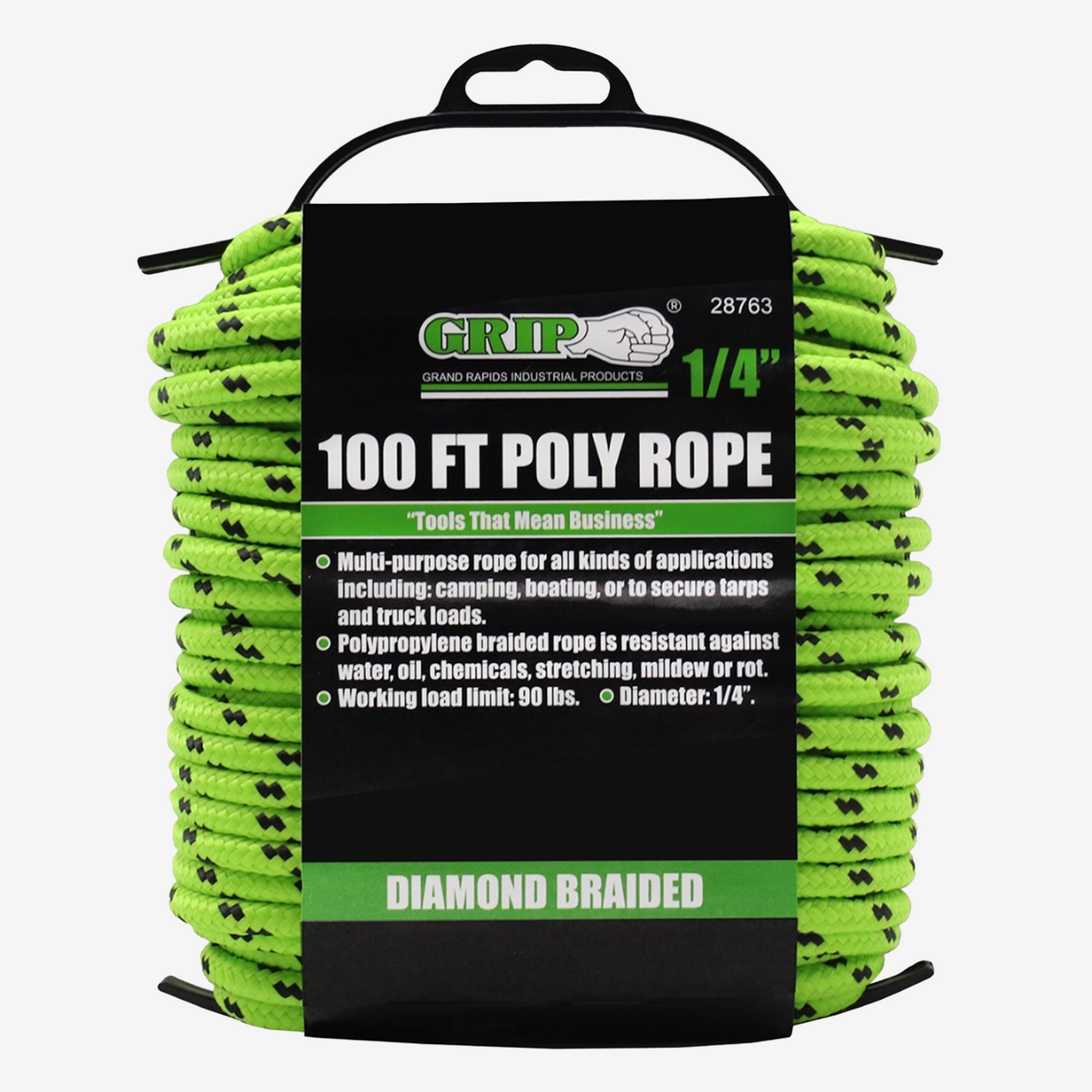 100' x 1/4" Diamond Braided Rope W/Hanger
