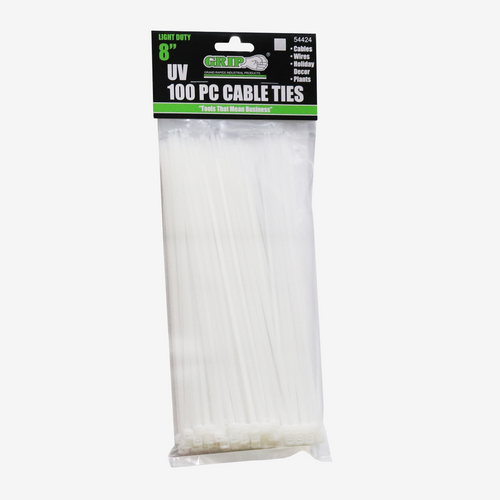 8" Light Duty White Cable Tie Set (100-Piece)