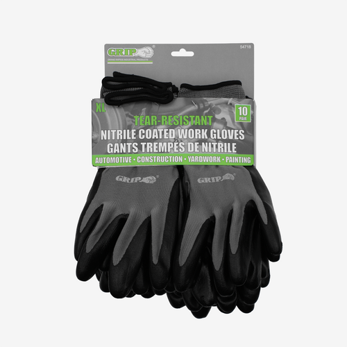 Tear-Resistant Nitrile Coated Work Gloves (10-Pack)