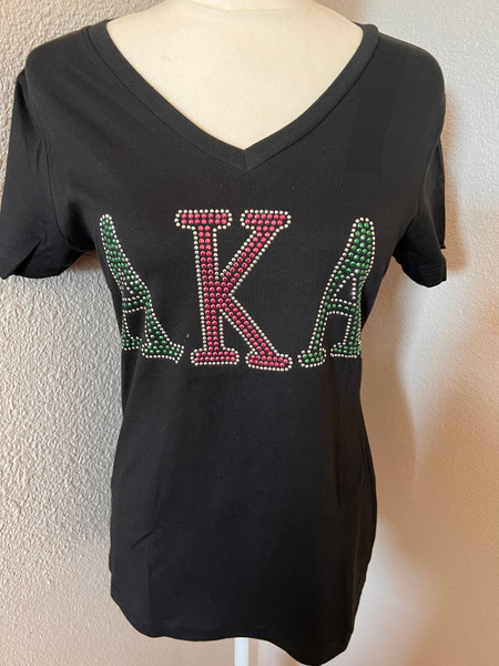 AKA Black Rhinestone Short Sleeve T-Shirt
