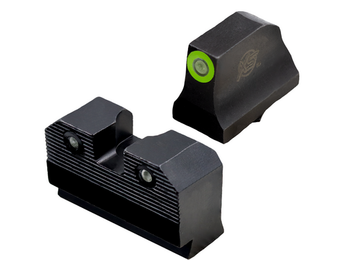 glock night sights, r3d 2.0 green, tritium, bright light, suppressor height