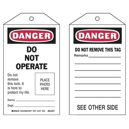 Self-Laminating Tag, 3 in W x 5-3/4 in H, Polyester, Danger, Do Not Operate, Includes Rever Side, Black/Red on White (10 EA / PKG)