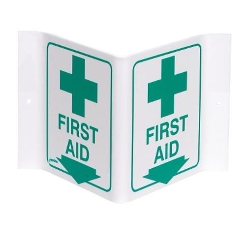 Standard "V" Signs, FIRST AID (W/PICTO), Green on White (1 EA)