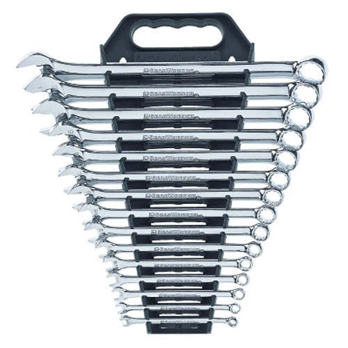 GEARWRENCH 15 Pc Long Pattern Combination Wrench Sets, 12 Point, Inch, V-Rack (1 EA / EA)