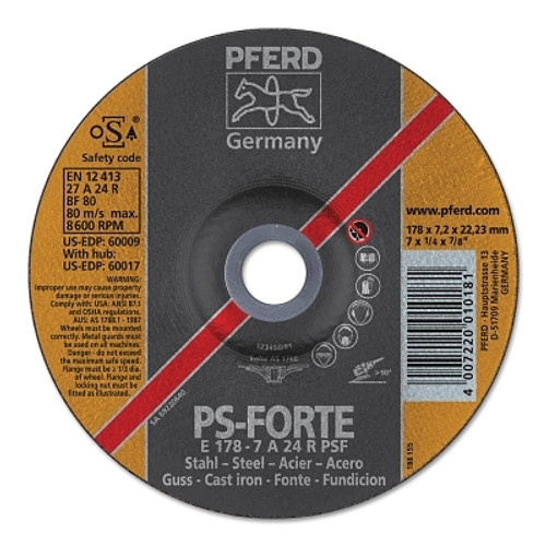 Pferd A24R PSF Grinding Wheels, 7" Dia, 1/4" Thick, 7/8in Arbor, Alum Oxide, 10/pk (10 EA / PK)