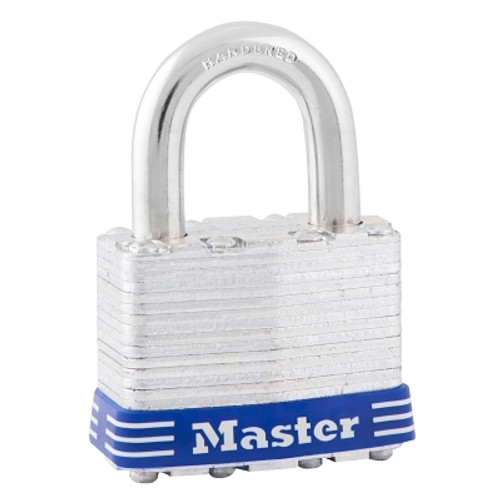 No. 1 Laminated Steel Padlock, 5/16 in dia, 3/4 in W x 15/16 in H Shackle, Silver/Blue, Keyed Different, Keyed Varies (4 EA / BX)
