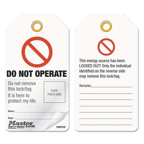 Self-Laminating Photo ID Tags, English/UK Symb, 5 4/5 in x 3 1/5 in, WH, Red, BK (6 BG / BX)