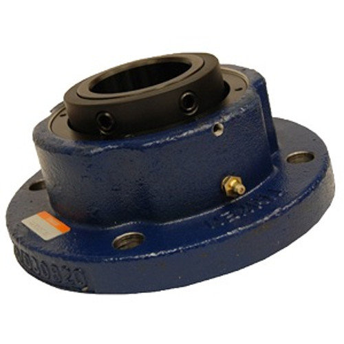 Timken QMFYP09J045SEC - 4 Bolt Round Flange Block; 45MM Bore; 140MM Bolt Circle; 98.8MM Bolt Spacing; 1 Piece Solid; Eccentric Collar Mount; Cast Steel; Spherical Roller Bearing; 72.9MM Length Thru Bore; Relubricatable; Double Lip Contact Viton Seal