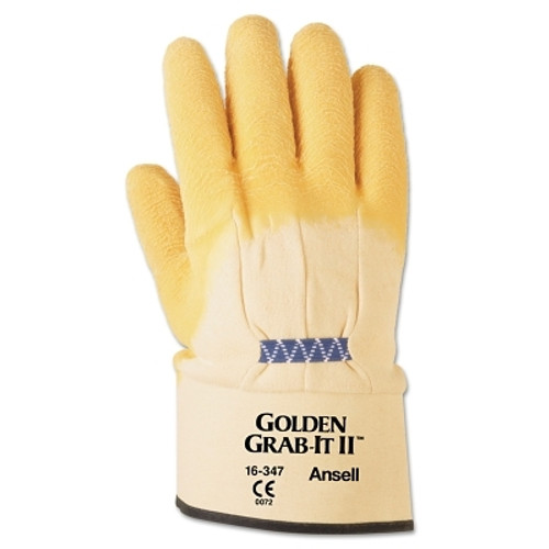 Golden Grab-It Gloves, 10, Gray/Yellow, Palm Coated (12 PR / DZ)