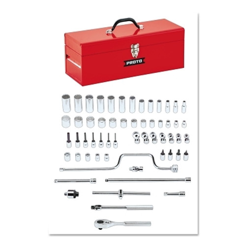 Proto Torqueplus 58 Piece Socket Sets, 3/8 in, 12 Point, Inch, w/Tool Box (1 SET / SET)