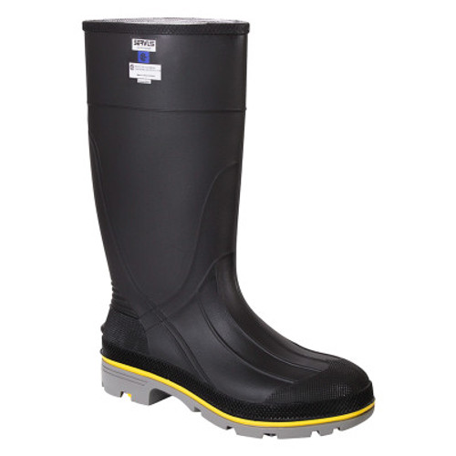 XTP PVC Steel Toe Knee Boots, 15 in H, Size 14, Black/Gray/Yellow (1 PR / PR)