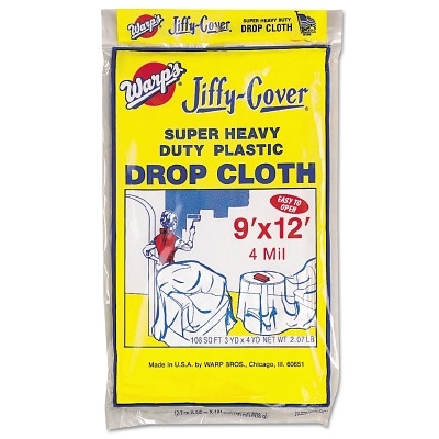 Warp Brothers Super Heavyweight Drop Cloths, 9 ft x 12 ft, 4-Mil (12 EA / CTN)