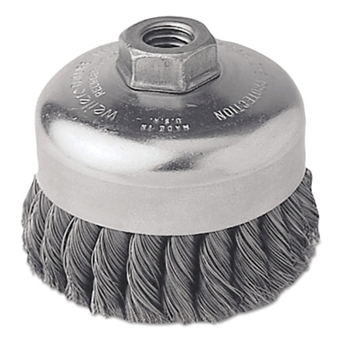 Weiler Single Row Heavy-Duty Knot Wire Cup Brush, 4 in Dia., 5/8-11 UNC, .035 Steel (1 EA / EA)