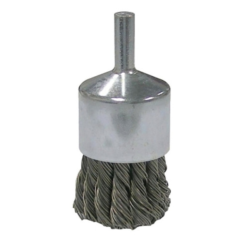 Weiler Vortec Pro Stem Mtd Knot Wire End Brushes, Carbon Steel, 1 in Dia, .02 Wire (5 EA / PK)