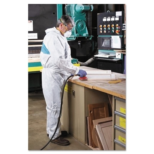 Disposable Protective Coverall 4520 Series, 3 Panel Hood, Elastic Waist & Ankle, Knitted Cuff, White w/Green Back Panel, XL (25 EA / CA)