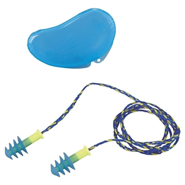 Fusion Multiple-Use Earplug, Thermoplastic Elastomer, Blue/Yellow, Corded (100 PR / BX)