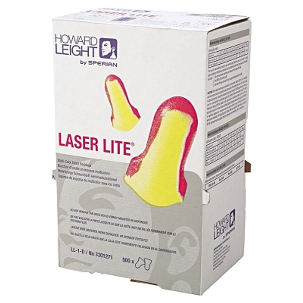 Laser Lite Disposable Earplugs, Foam, Magenta/Yellow, Uncorded, Dispenser Box (500 PR / BX)